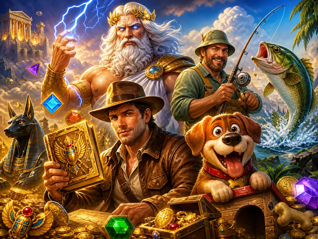 Colorful fantasy slot artwork featuring mythical characters and a vibrant game world.